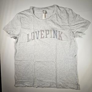 Victoria's Secret PINK Women's Campus Rainbow Logo Short Sleeve Grey T-shirt XL